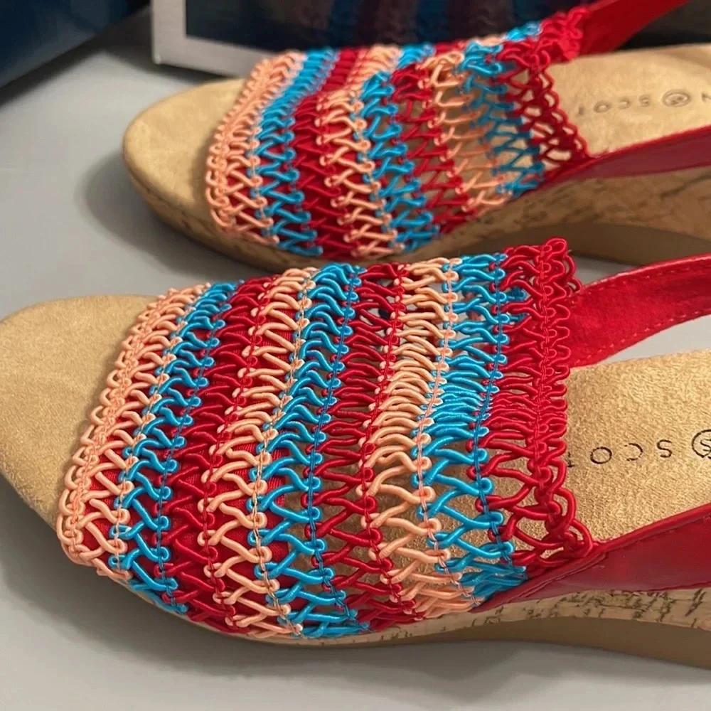 KAREN SCOTT Womens Cushioned Wedge Slip On Slingback sandals sz 9 red blue pink - Picture 13 of 14